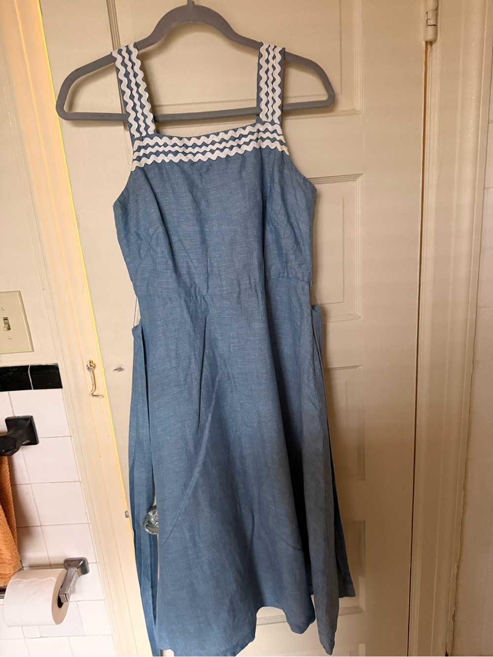 Ann Taylor Chambray Midi Dress with White Zigzag Straps